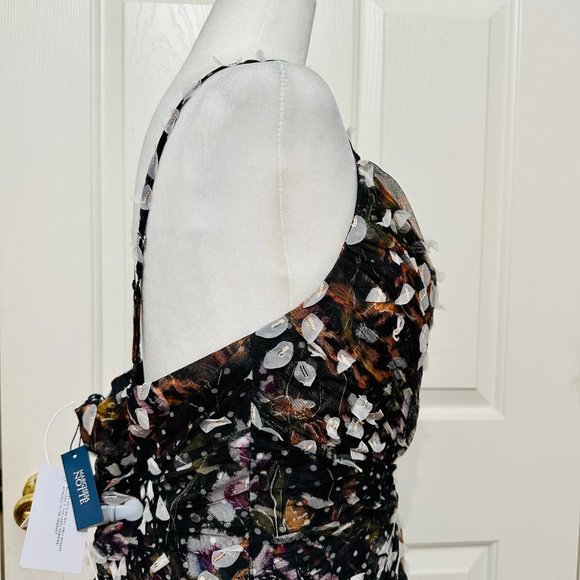 MARCHESA NOTTE EMBELLISHED PRINTED TULLE AND CREPE DE CHINE MIDI PARTY DRESS - Picture 5 of 12